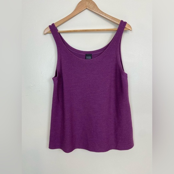 EILEEN FISHER Purple 100% Merino Wool Italian Yarn  Knit Tank Top - Size L - Picture 6 of 9